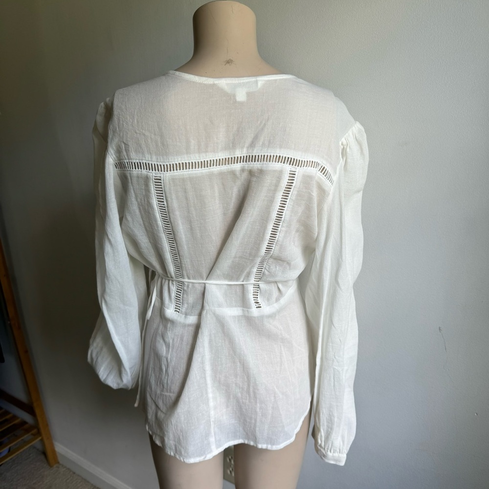 Rollas Sheer Wrap long sleeve blouse in white - Picture 4 of 9